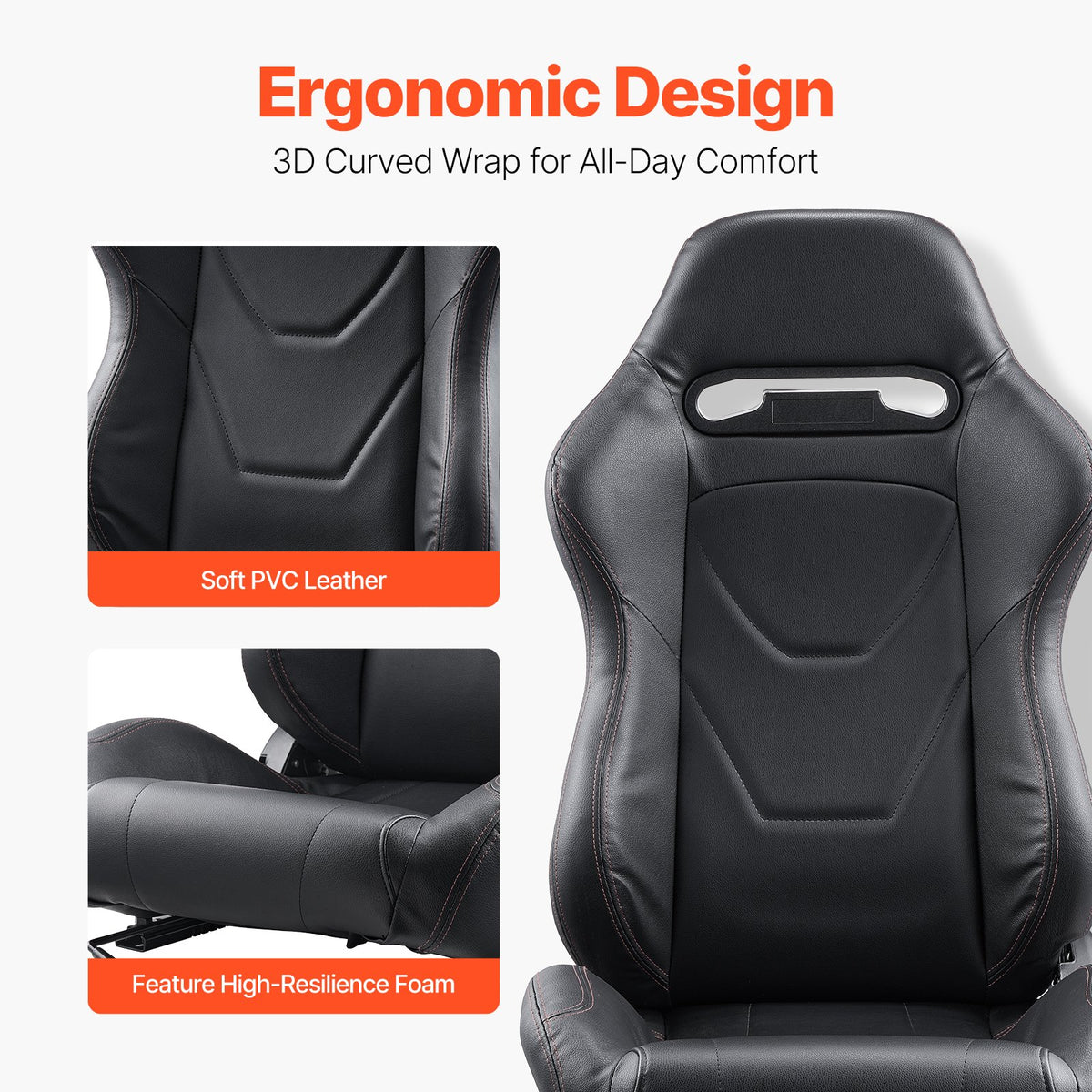 VEVOR 2-Piece Racing Seat Set, Adjustable Racing Chair with PVC Leather and Q235B Sliding Rails