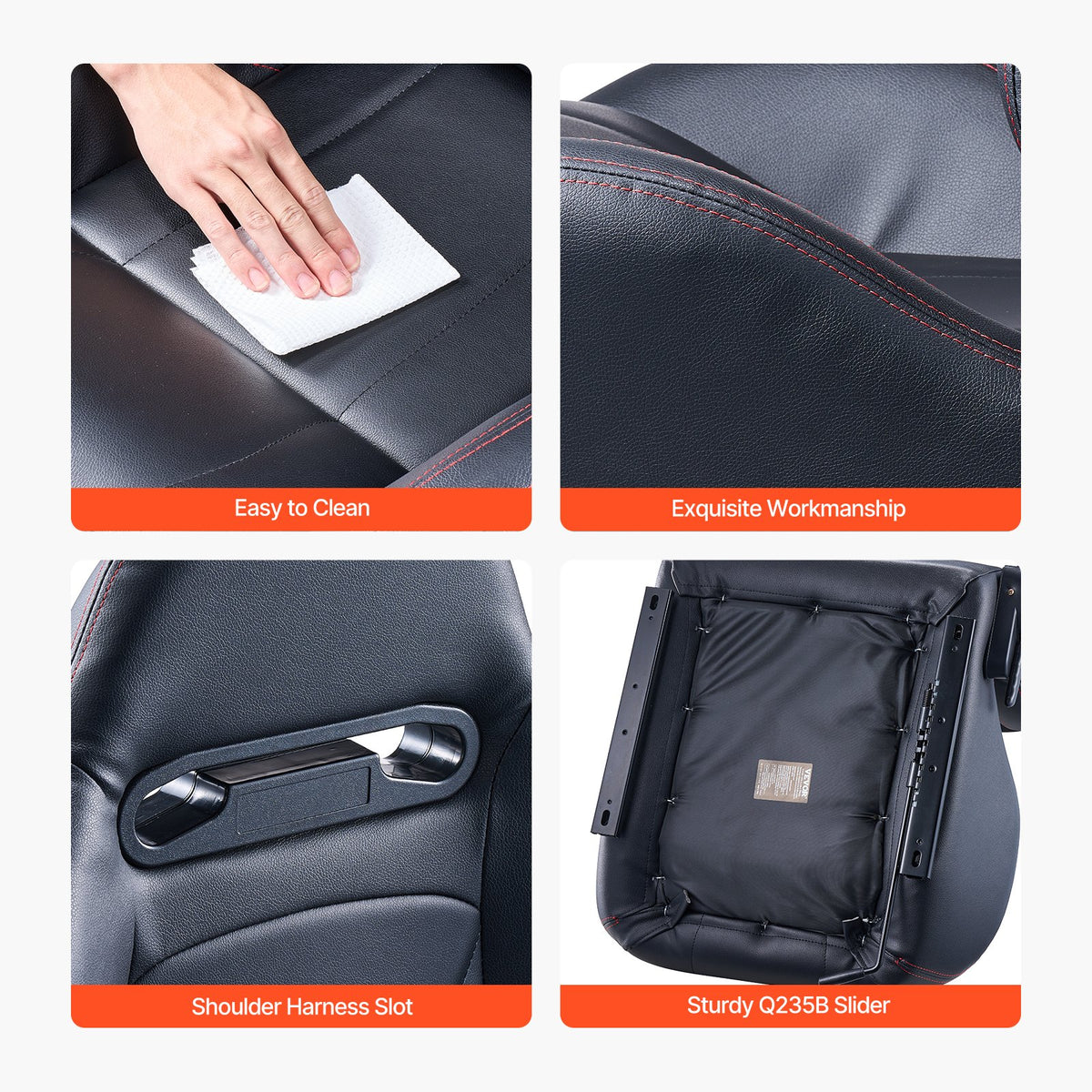 VEVOR 2-Piece Racing Seat Set, Adjustable Racing Chair with PVC Leather and Q235B Sliding Rails