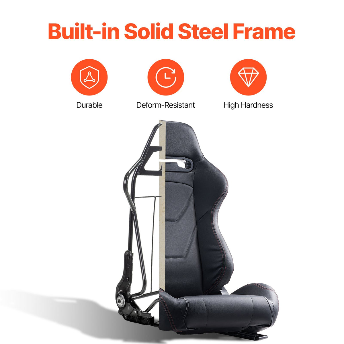 VEVOR 2-Piece Racing Seat Set, Adjustable Racing Chair with PVC Leather and Q235B Sliding Rails