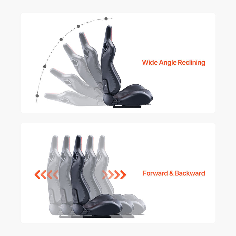 VEVOR 2 komplekti sacīkšu sēdekļu, regulējams sacīkšu krēsls ar PVC ādu un Q235B slīdēšanas sliedēm