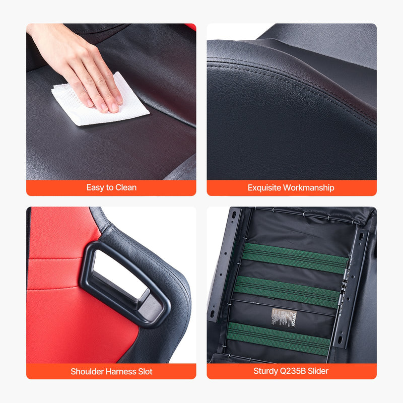 VEVOR 2 komplekti sacīkšu sēdekļu, regulējams sacīkšu krēsls ar PVC ādu un Q235B slīdēšanas sliedēm