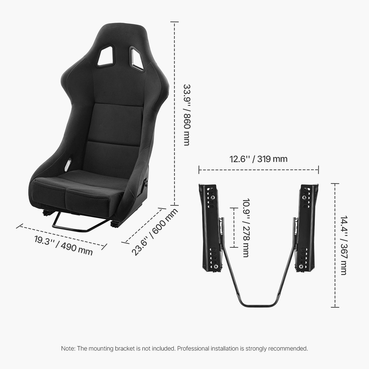 VEVOR 1 Set Racing Seat, Integrated Racing Chair with Velvet Fabric and Sliding Mechanism
