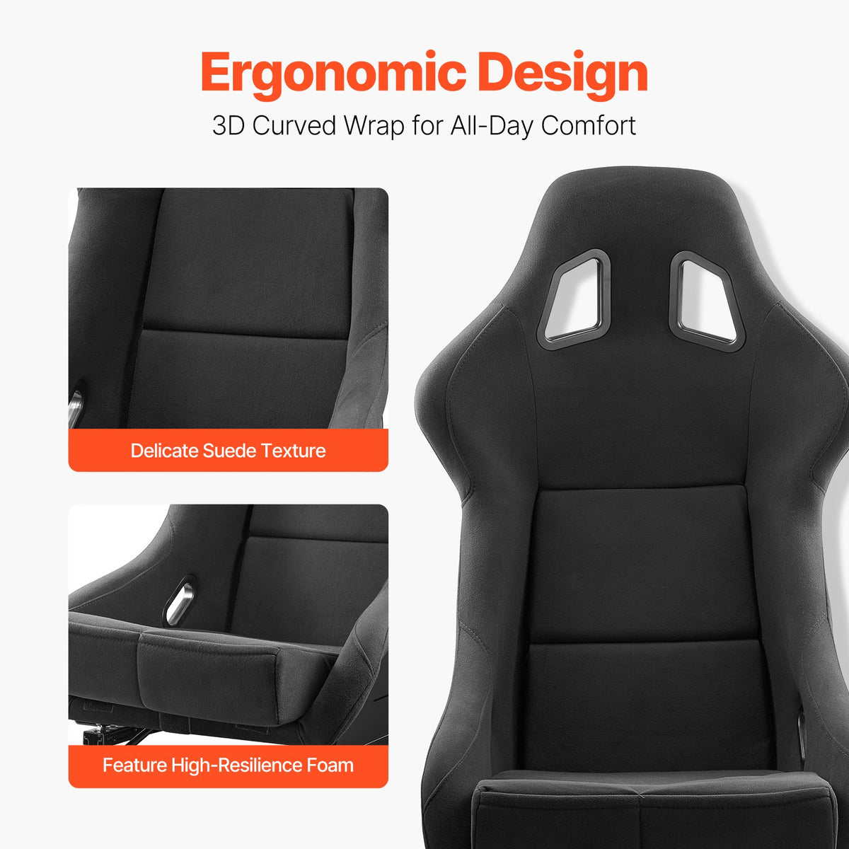 VEVOR 1 Set Racing Seat, Integrated Racing Chair with Velvet Fabric and Sliding Mechanism