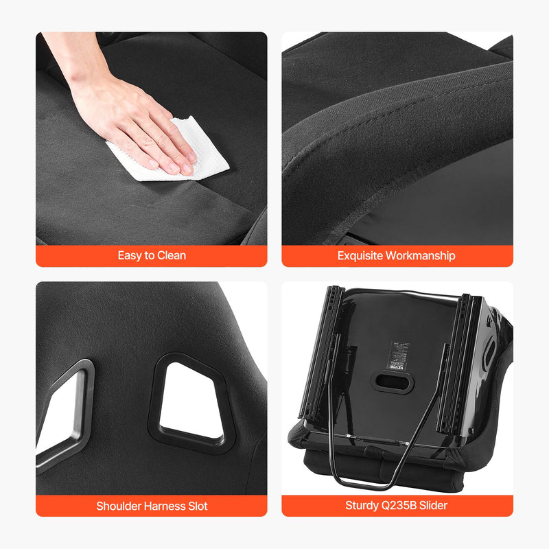 VEVOR 1 komplekts sacīkšu sēdekļu, integrēts sacīkšu krēsls ar velūra audumu un slīdēšanas mehānismu