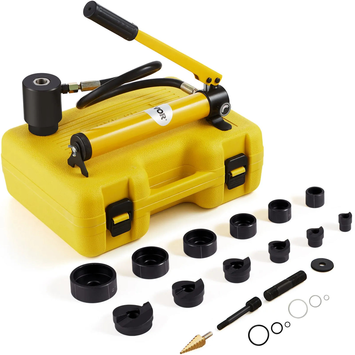 VEVOR 10 Tonne Hydraulic Hole Punch Kit, Hole Cutters 12.7–50.8 mm, 6 Piece Set, Metal Sheet Tools, Suitable for Aluminium, Brass, Stainless Steel, Fibreglass and Plastic