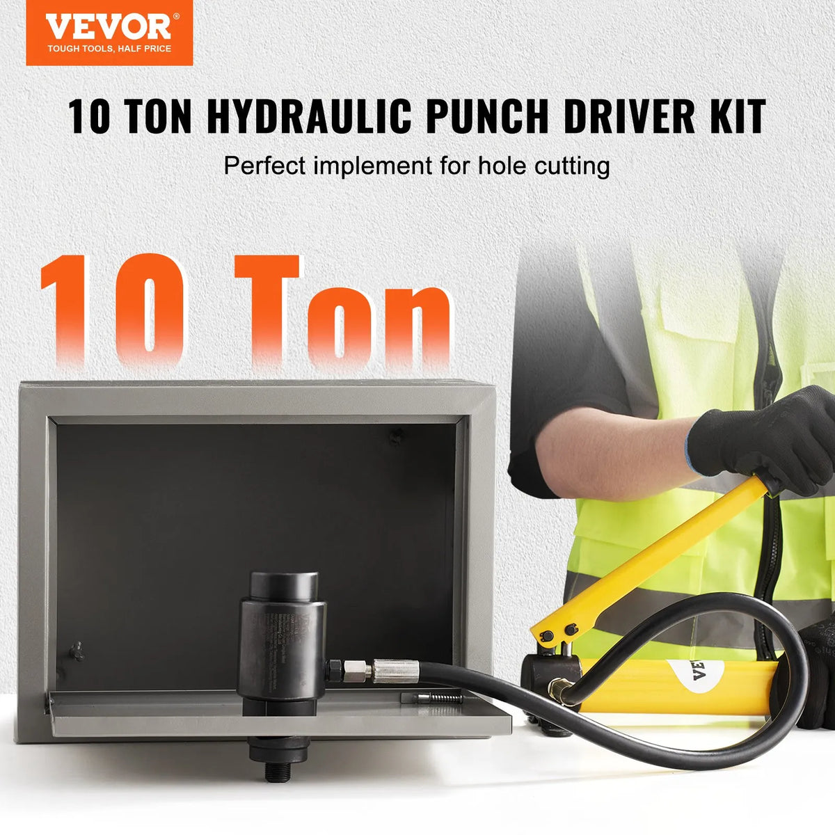 VEVOR 10 Tonne Hydraulic Hole Punch Kit, Hole Cutters 12.7–50.8 mm, 6 Piece Set, Metal Sheet Tools, Suitable for Aluminium, Brass, Stainless Steel, Fibreglass and Plastic