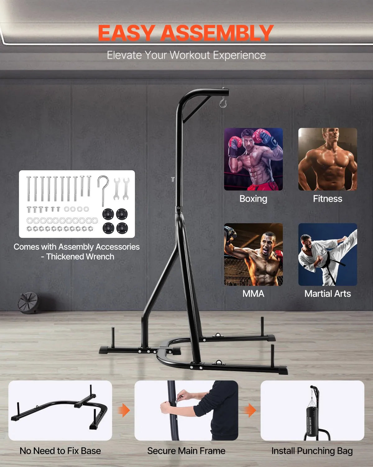 VEVOR Heavy Bag Stand, Steel Frame, Fitness Training, Compact
