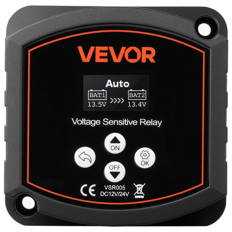 VEVOR divu akumulatoru izolators 12 V, 300 A, manuāls un automātisks VSR spriegumjutīgs relejs ar LCD displeju, piemērots litija un svina-skābes akumulatoriem automašīnām, kravas auto, kemperiem, UTV, ATV un laivām