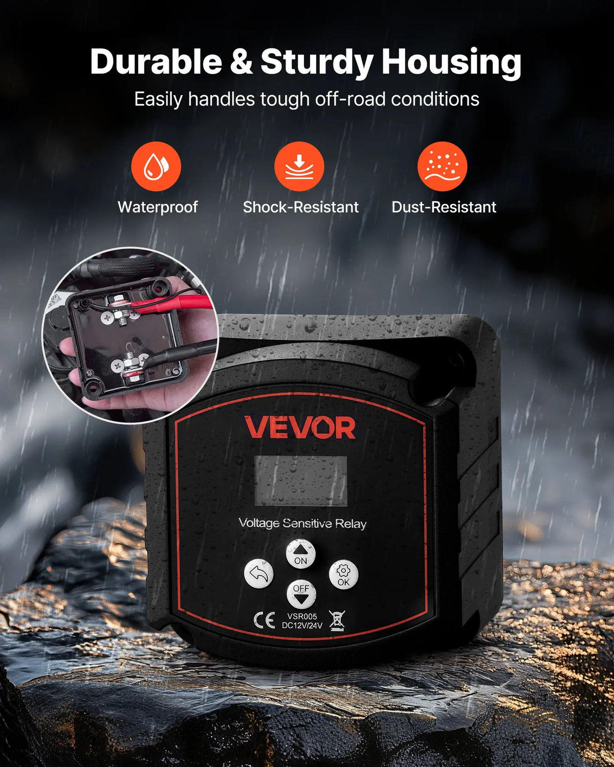 VEVOR Dual Battery Isolator 12 V, 300 A, Manual and Automatic VSR Voltage Sensitive Relay with LCD Display, Suitable for Lithium and Lead-Acid Batteries for Cars, Trucks, Campers, UTV, ATV and Boats