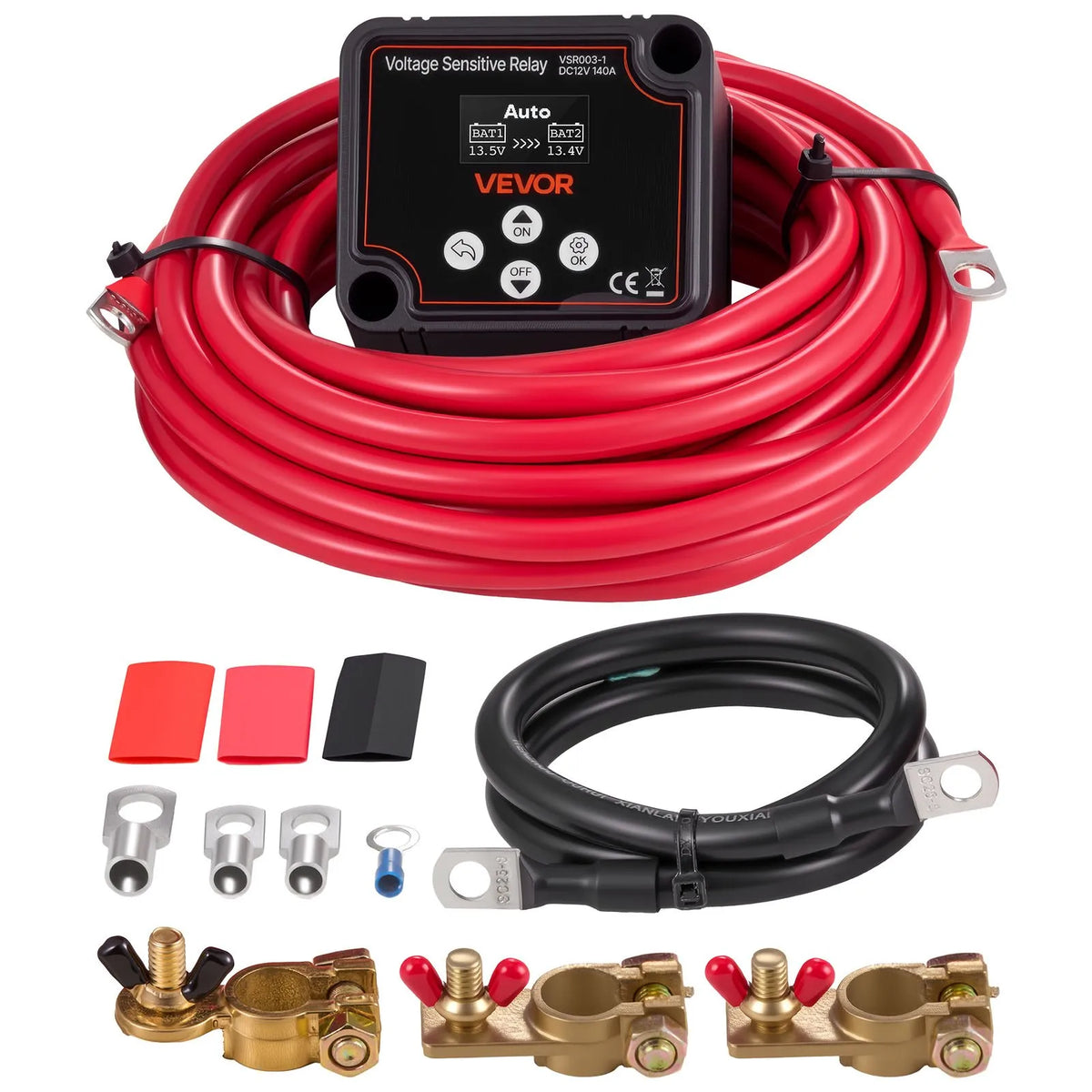 VEVOR Dual Battery Isolator Kit 12V 140A Voltage Sensitive VSR Relay with Manual and Automatic Mode Voltmeter and LCD Display Suitable for Lead-Acid Batteries UTV and ATV Vehicles