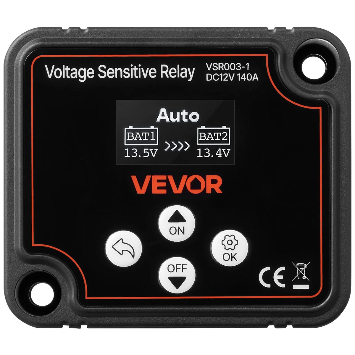 VEVOR Dual Battery Isolator Kit 12V 140A Voltage Sensitive VSR Relay with Manual and Automatic Mode Voltmeter and LCD Display Suitable for Lead-Acid Batteries UTV and ATV Vehicles