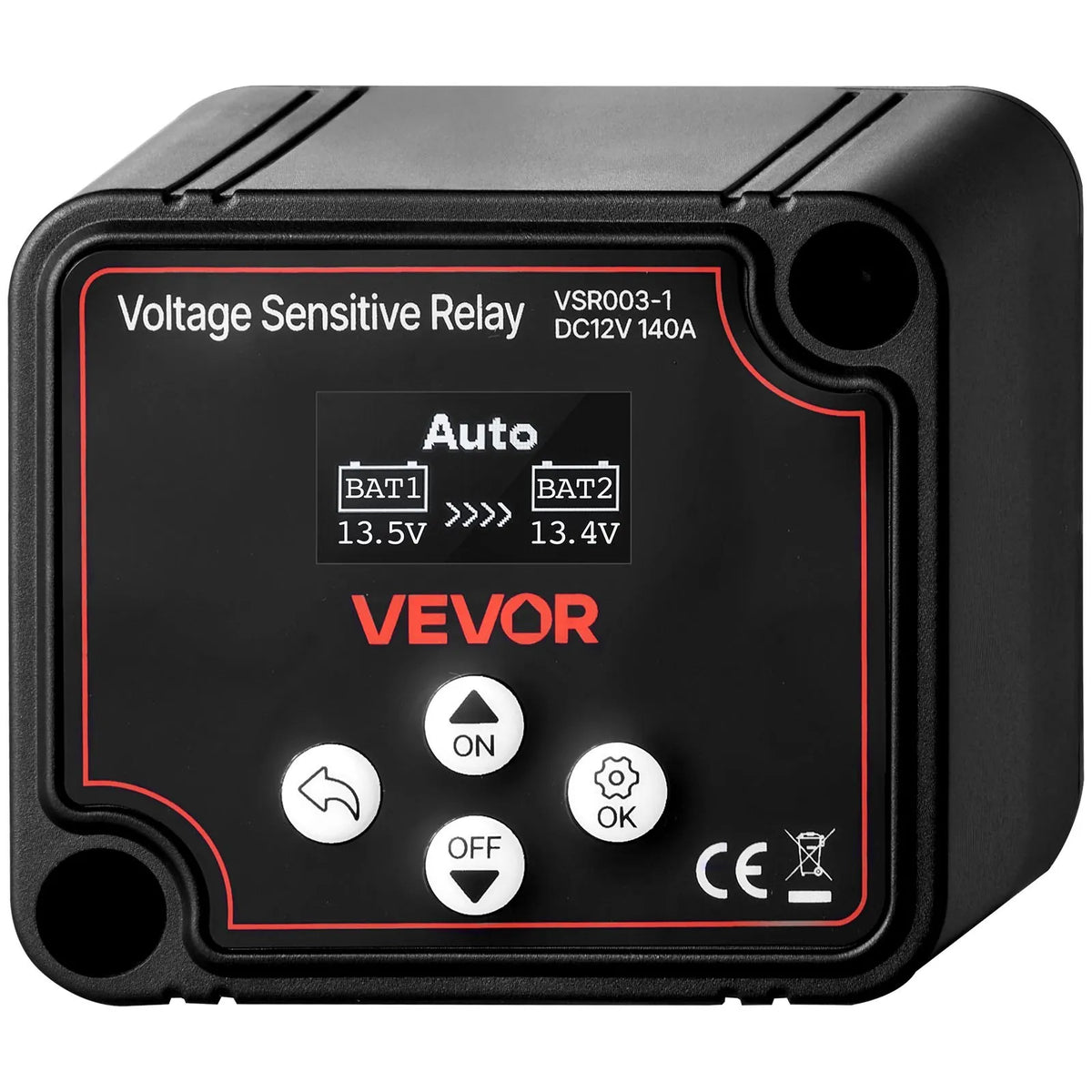 VEVOR Dual Battery Isolator Kit 12V 140A Voltage Sensitive VSR Relay with Manual and Automatic Mode Voltmeter and LCD Display Suitable for Lead-Acid Batteries UTV and ATV Vehicles