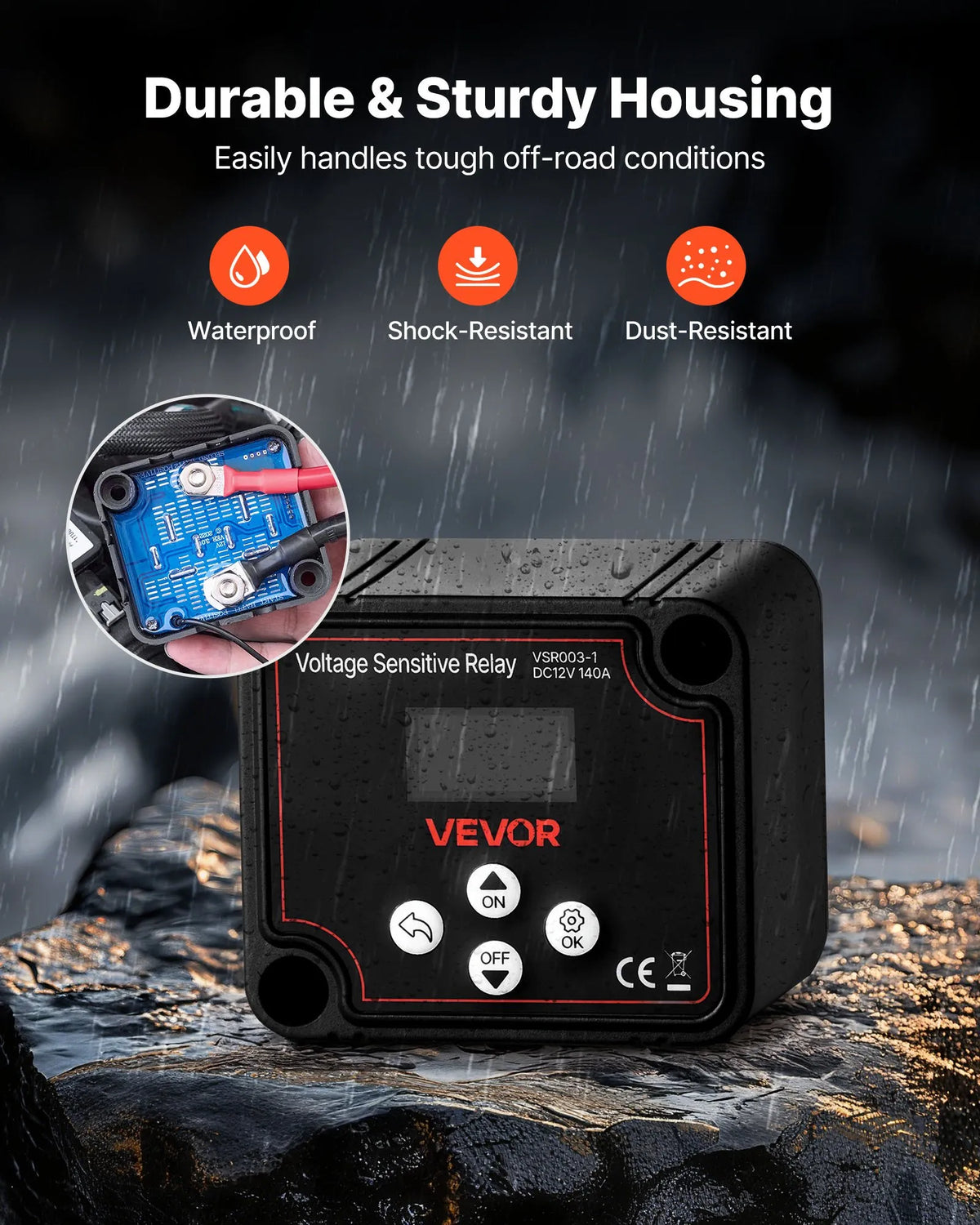 VEVOR Dual Battery Isolator Kit 12V 140A Voltage Sensitive VSR Relay with Manual and Automatic Mode Voltmeter and LCD Display Suitable for Lead-Acid Batteries UTV and ATV Vehicles