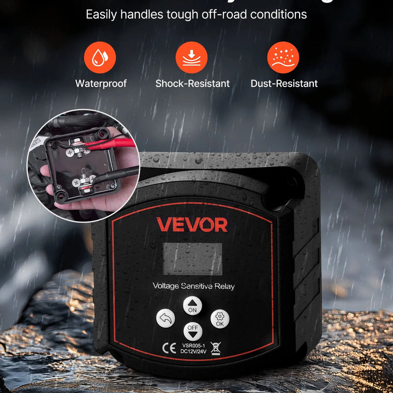 VEVOR divu akumulatoru izolatora komplekts 12 V 300 A ar manuālu un automātisku VSR sprieguma releju, voltmetru un LCD ekrānu, viedais akumulatoru izolators svina–skābes akumulatoriem UTV un ATV transportlīdzekļiem