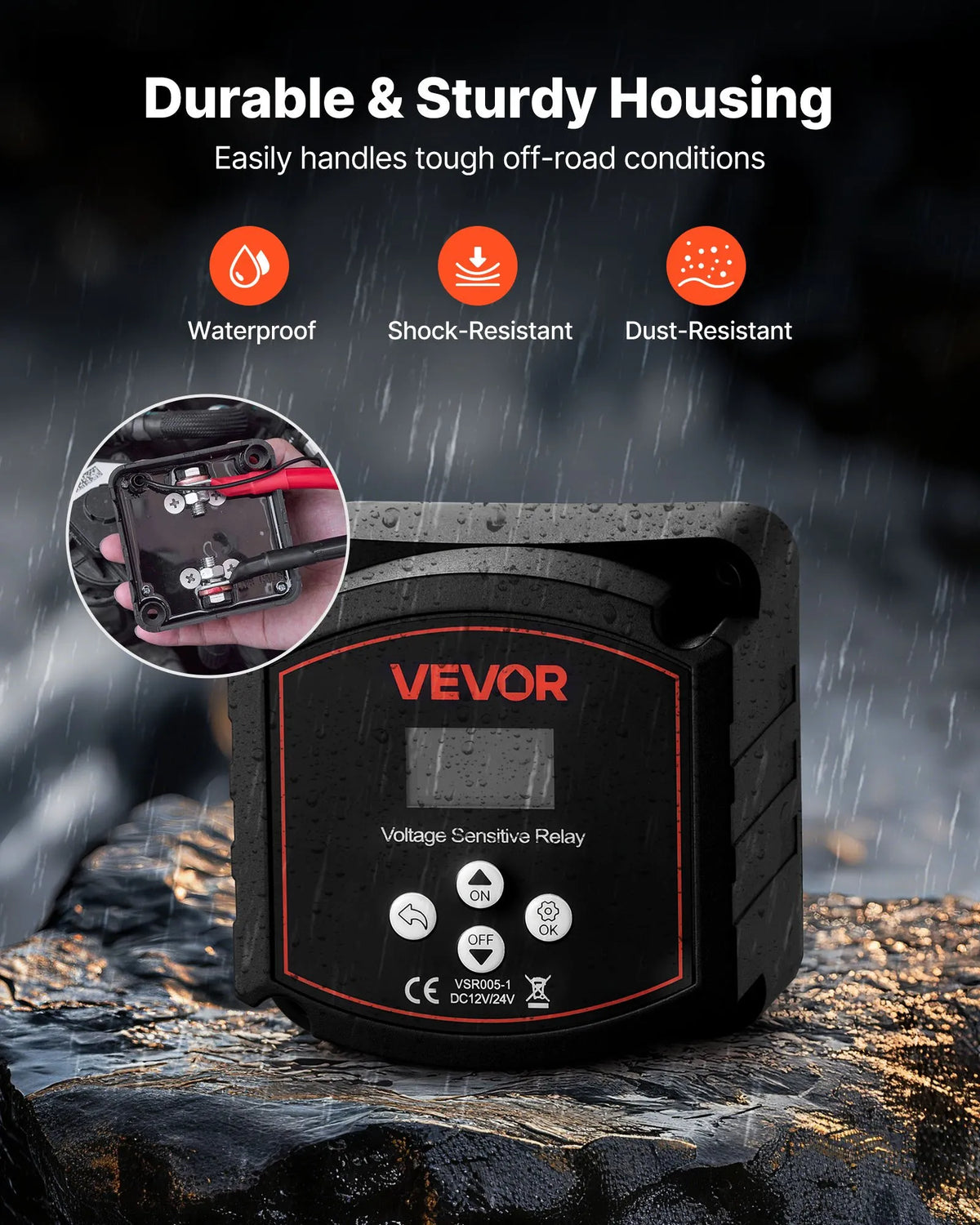 VEVOR divu akumulatoru izolatora komplekts 12 V 300 A ar manuālu un automātisku VSR sprieguma releju, voltmetru un LCD ekrānu, viedais akumulatoru izolators svina–skābes akumulatoriem UTV un ATV transportlīdzekļiem