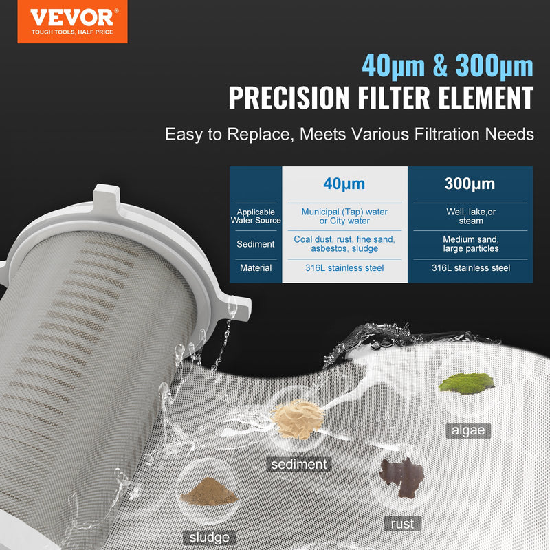 VEVOR spin-down filtrs, 40 µm + 30 µm, nogulšņu filtrs akas ūdenim,  20 mm G-F + 25 mm G-M, 4 m³/h plūsma