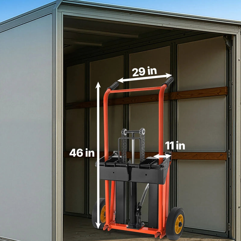 VEVOR hidrauliskais materiālu pacēlājs ar vinču 205 kg, palešu ratiņi ar dakšu pacelšanas galdu, 900 mm maksimālais pacelšanas augstums, salokāmi un pārvietojami palešu ratiņi, dzelteni/melni