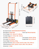 VEVOR hidrauliskais materiālu pacēlājs ar vinču 205 kg, palešu ratiņi ar dakšu pacelšanas galdu, 900 mm maksimālais pacelšanas augstums, salokāmi un pārvietojami palešu ratiņi, dzelteni/melni