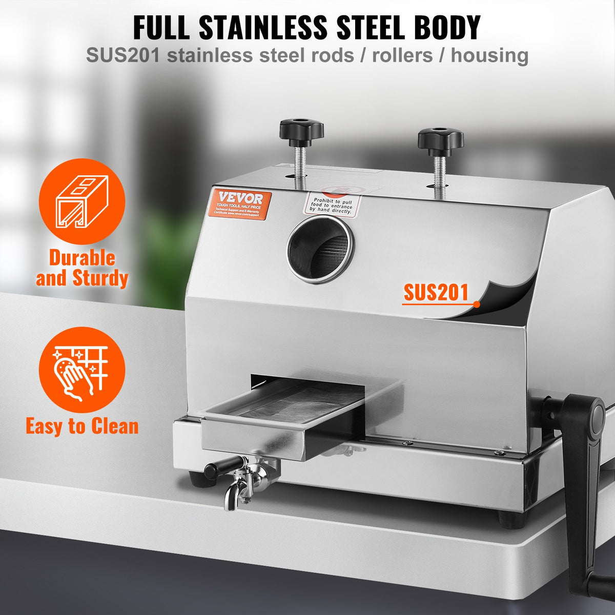VEVOR kommerts suhkruroomahlapress 3 rulliga, 50 kg/h, 6 cm sisend