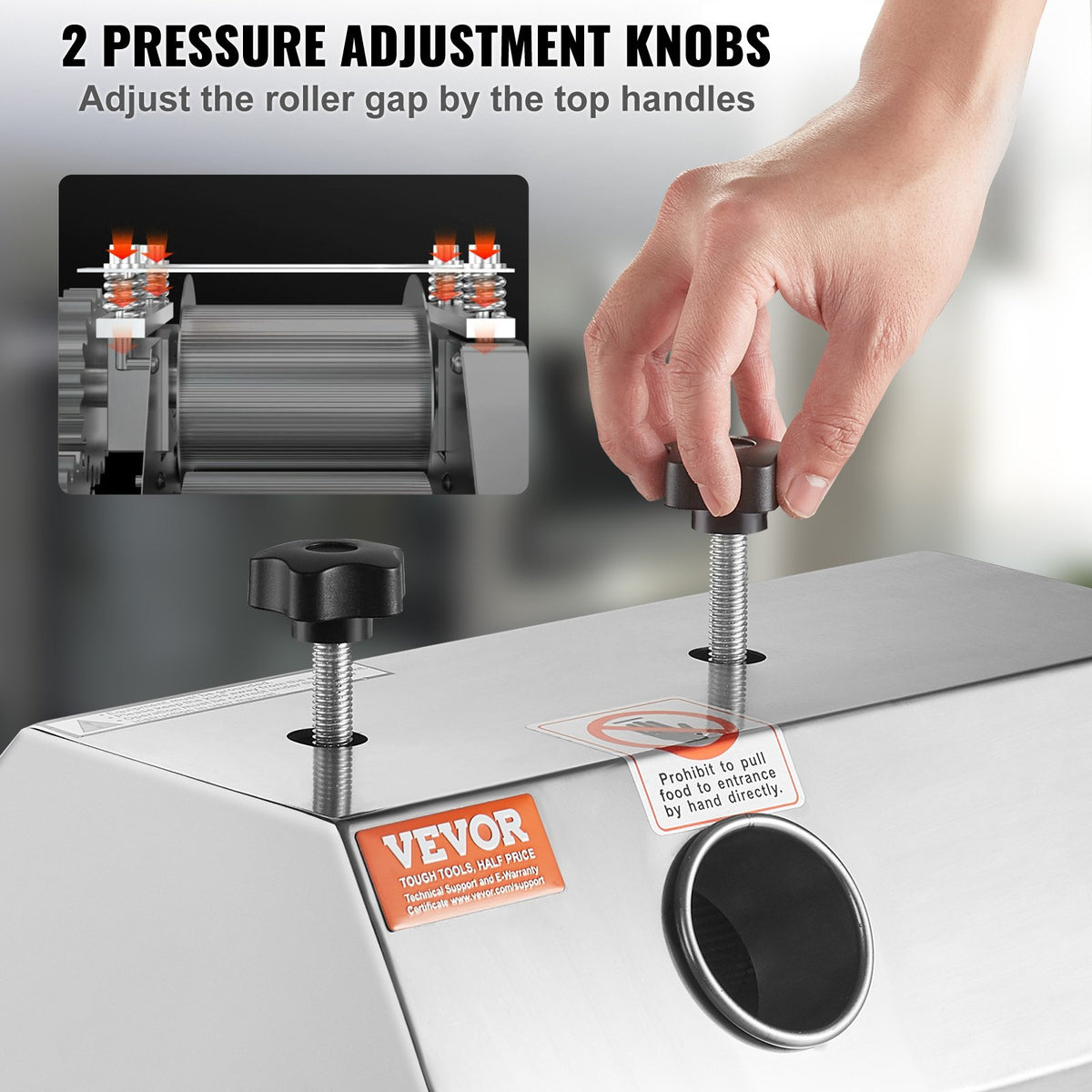 VEVOR kommerts suhkruroomahlapress 3 rulliga, 50 kg/h, 6 cm sisend