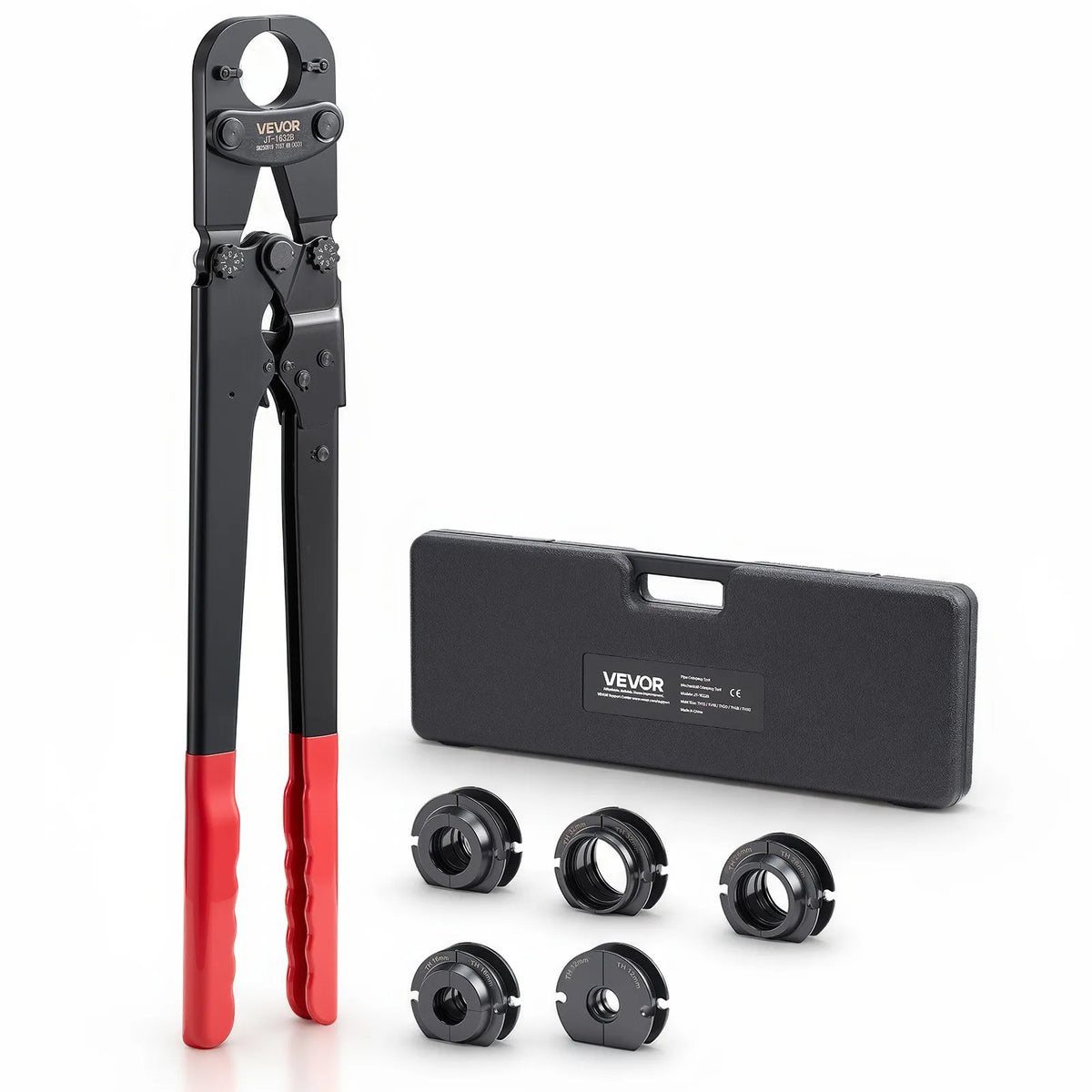 VEVOR Pipe Pressing Tool Kit for PEX and Aluminium-Plastic Pipes with TH12, TH16, TH20, TH26, TH32 Clamps, Flexible Handle, Compact Single-Port Presser with Storage Case for Pipe Repair and Installation
