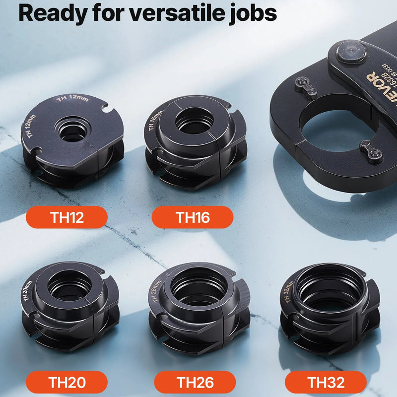 VEVOR cauruļu presēšanas instrumentu komplekts PEX un alumīnija–plastmasas caurulēm ar TH12, TH16, TH20, TH26, TH32 spīlēm, lokāmu rokturi, kompaktā viena porta presētājs ar uzglabāšanas koferi cauruļvadu remontam un uzstādīšanai