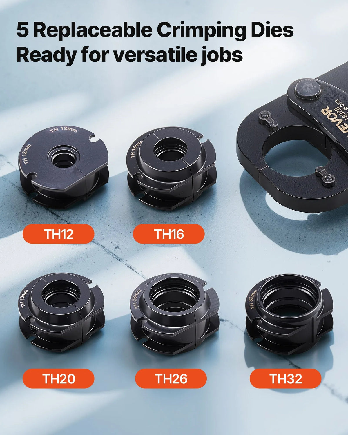 VEVOR Pipe Pressing Tool Kit for PEX and Aluminium-Plastic Pipes with TH12, TH16, TH20, TH26, TH32 Clamps, Flexible Handle, Compact Single-Port Presser with Storage Case for Pipe Repair and Installation