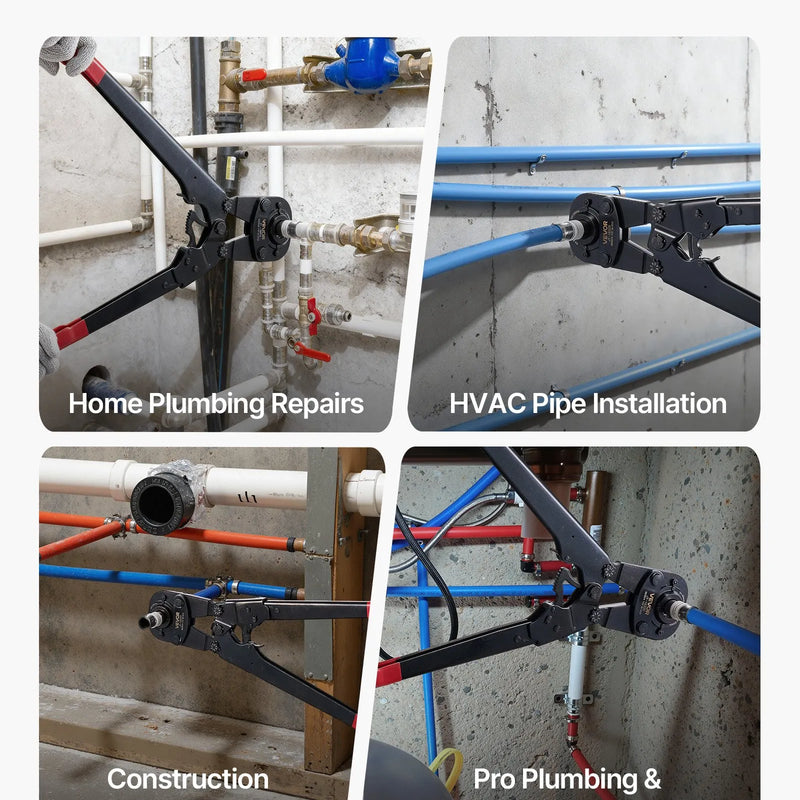 VEVOR cauruļu presēšanas instrumentu komplekts PEX un alumīnija–plastmasas caurulēm ar TH12, TH16, TH20, TH26, TH32 spīlēm, lokāmu rokturi, kompaktā viena porta presētājs ar uzglabāšanas koferi cauruļvadu remontam un uzstādīšanai