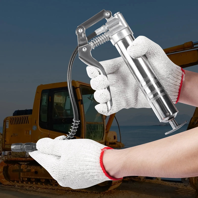 VEVOR Smērvielas pistole ar rokturi, 240 bar, 120 ml ietilpība, profesionāla pastiprinātas konstrukcijas, ar 295 mm elastīgo šļūteni, 2 melnām plakaniem savienotājiem, 1 pastiprinātu uzgali un 2 stingrām metāla caurulēm