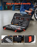 VEVOR 314 daļu mehāniķa instrumentu komplekts ar metriskajām uzgriežņu galvām, kombinētajām un sprūdrata atslēgām, sešstūra atslēgām, skrūvgriežu uzgaļiem un piederumiem, ar uzglabāšanas koferi auto un mājas remontam