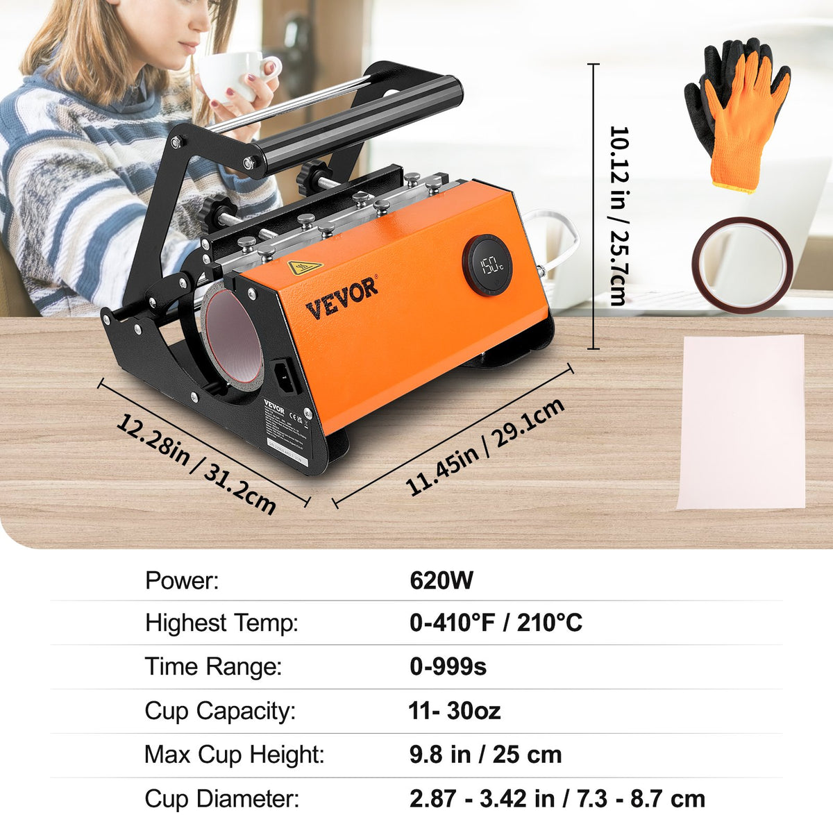 VEVOR Mug and Tumbler Heat Press 330–890 ml for Straight Mugs and Glasses
