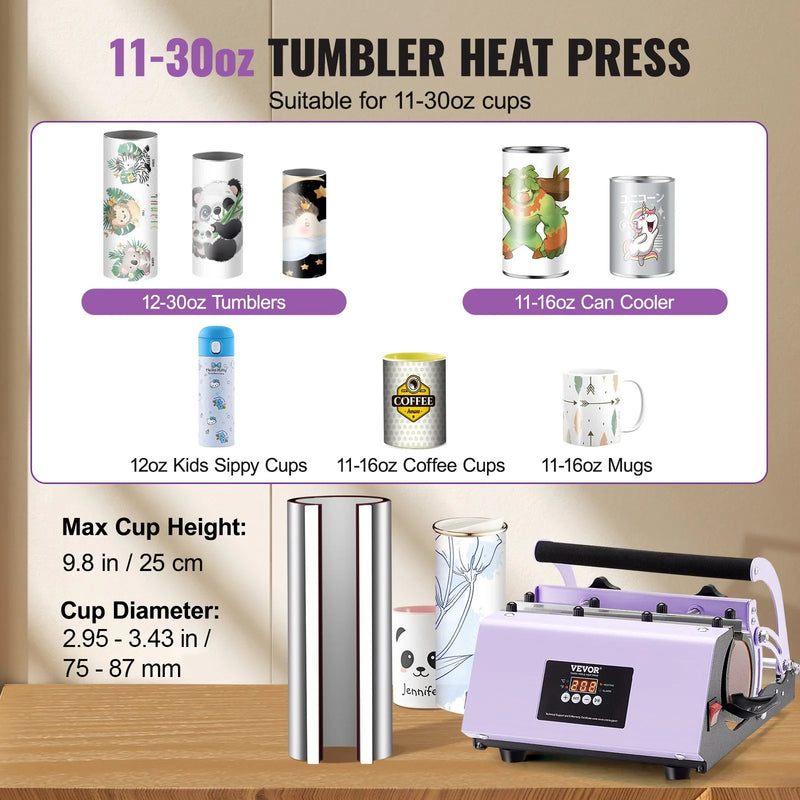 VEVOR termoprese sublimācijas krūzēm un termokrūzēm, 311,8–850,5 g, violeta