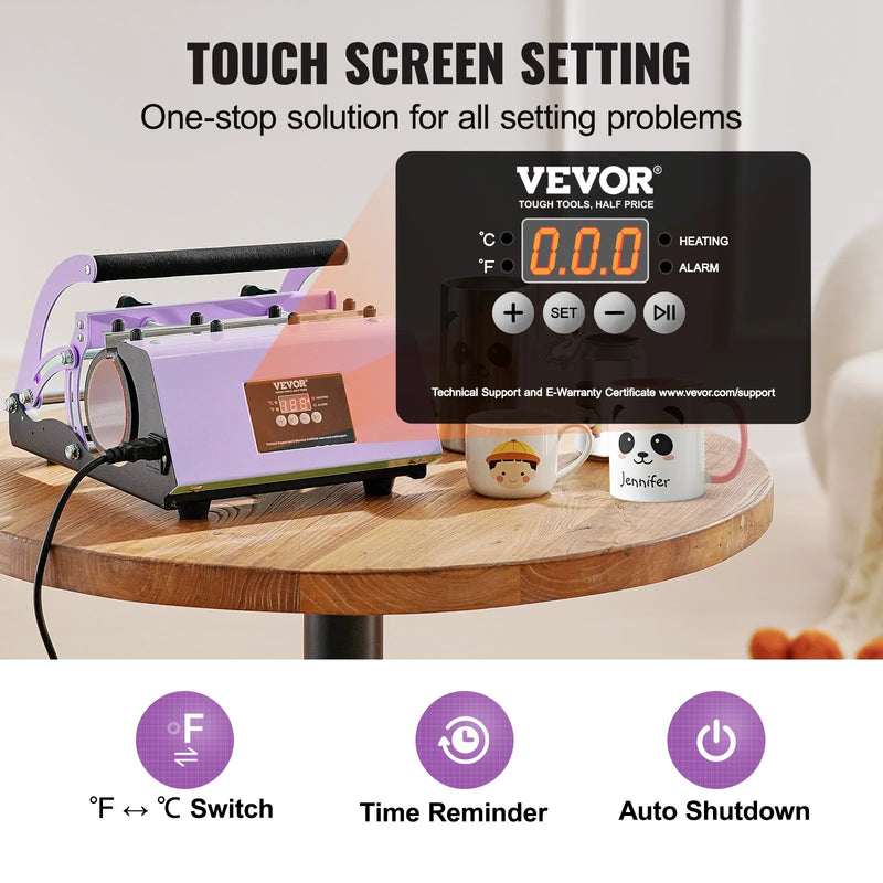 VEVOR termoprese sublimācijas krūzēm un termokrūzēm, 311,8–850,5 g, violeta