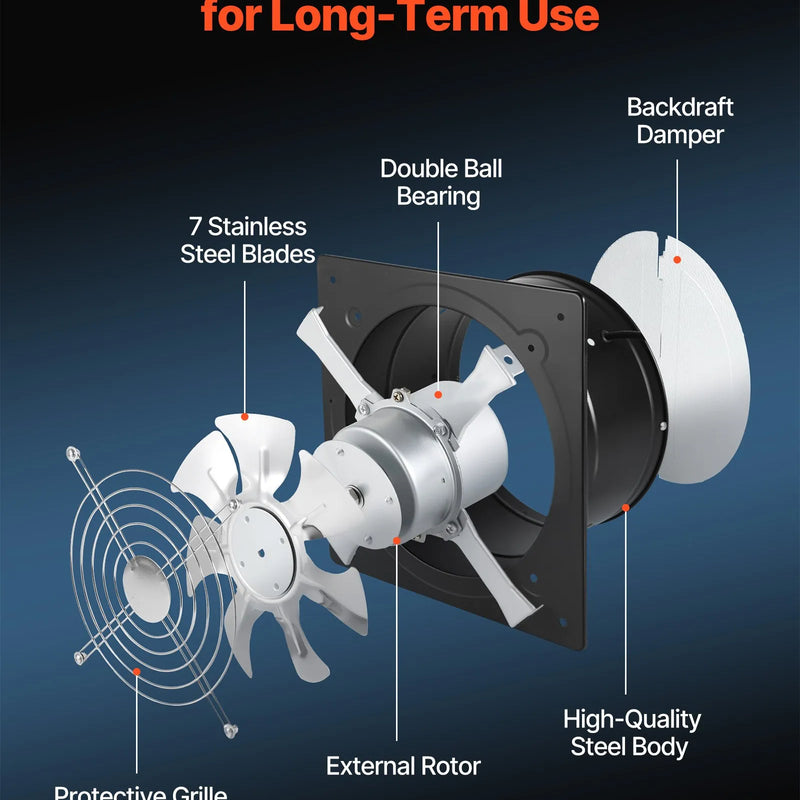 VEVOR 30,5 cm sienas izplūdes ventilators 2 647 m³/h ar ātruma regulēšanu, 70 W, augstas jaudas ventilācija darbnīcai, garāžai, bēniņiem, pagrabam, virtuvei un vistu kūtij