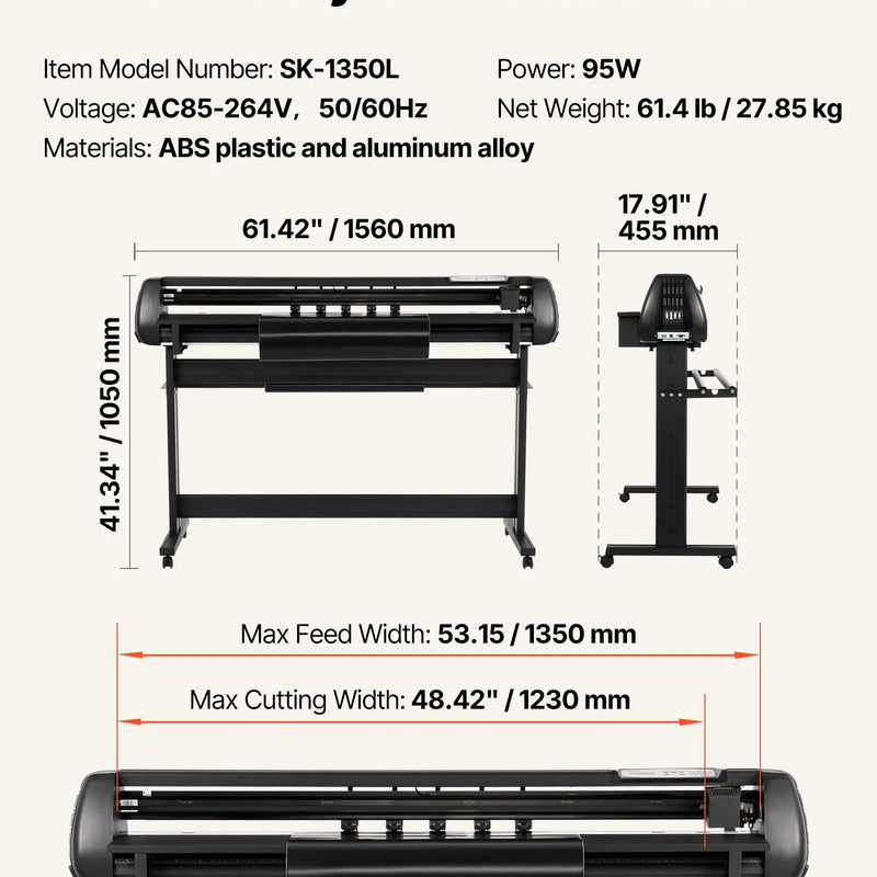 VEVOR vinila griešanas ploteris ar 1350 mm maksimālo materiāla padevi, diviem asmeņiem, regulējamu griešanas spēku un ātrumu, LED displeju, ar SignMaster programmatūru, saderīgs ar Windows un macOS - ZEMLETES.LV