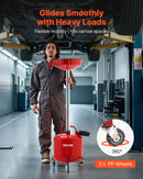 30 L eļļas noteces tvertne ar regulējamu piltuves augstumu, pārvietojama ar riteņiem un instrumentu kasti, šķidrumu un degvielas notecināšanai auto servisos, sarkana