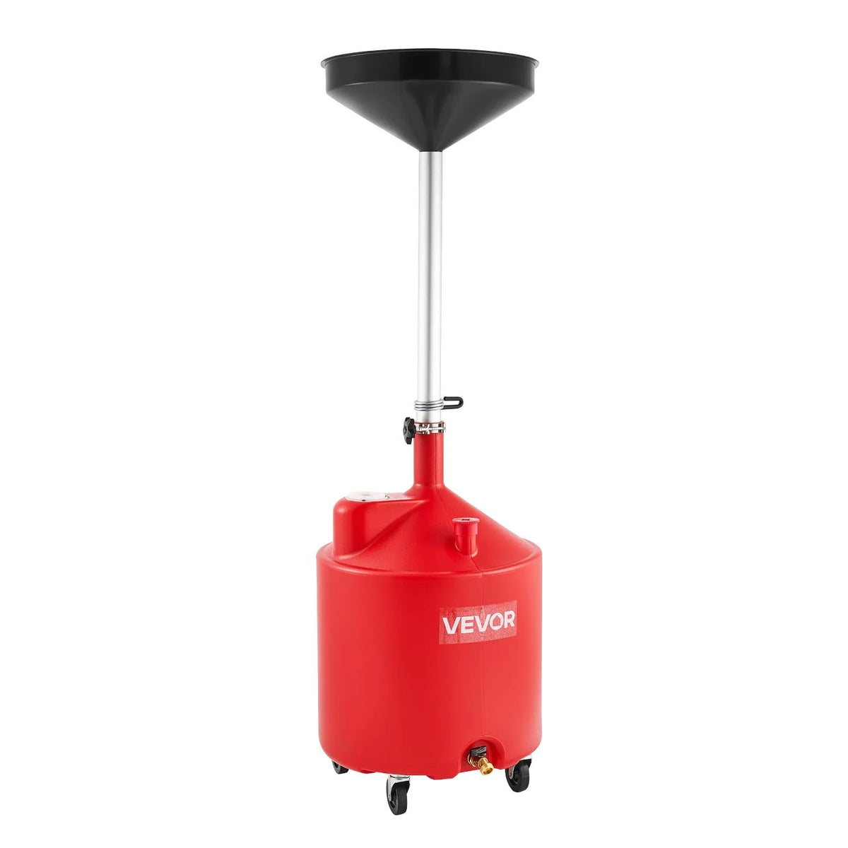 VEVOR 68 L Oil Drain Tank with Adjustable Funnel Height, Mobile Design with Wheels, for Oil and Fluid Drainage in Auto Repair Shops and Garages, Red