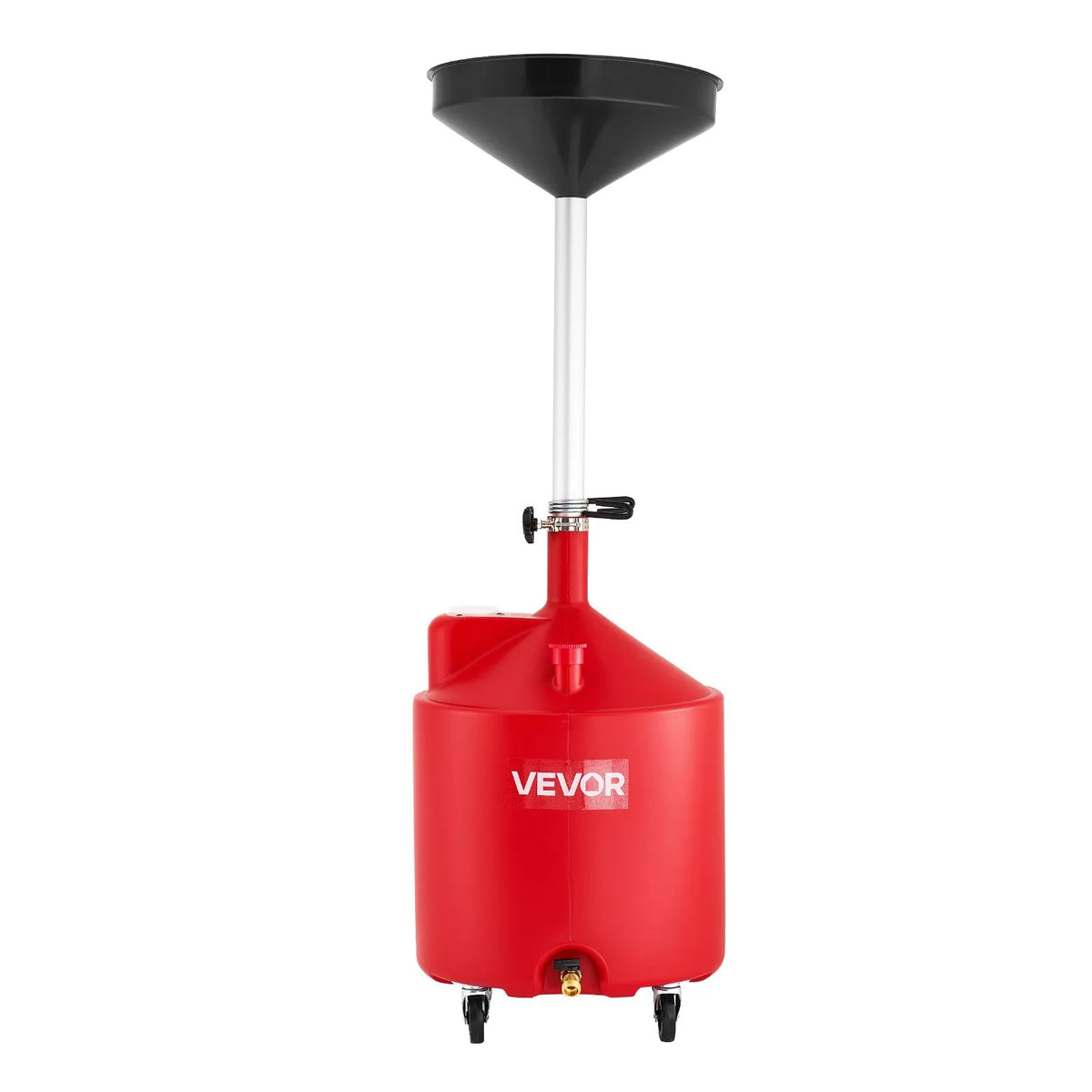 VEVOR 68 L Oil Drain Tank with Adjustable Funnel Height, Mobile Design with Wheels, for Oil and Fluid Drainage in Auto Repair Shops and Garages, Red