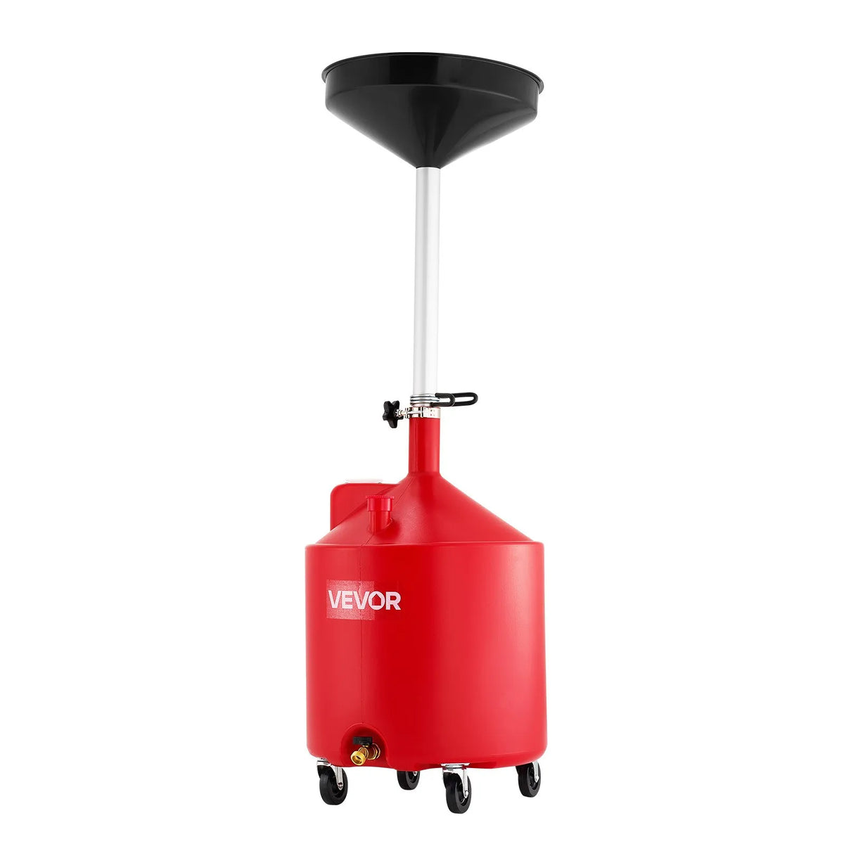 VEVOR 68 L Oil Drain Tank with Adjustable Funnel Height, Mobile Design with Wheels, for Oil and Fluid Drainage in Auto Repair Shops and Garages, Red
