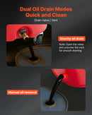 Atkritumeļļas savākšanas tvertne 68 L, regulējama piltuves augstuma eļļas noteces tvertne ar riteņiem, pārnēsājama industriālā šķidrumu savākšanas un pārsūknēšanas iekārta auto darbnīcām un garāžām, sarkana