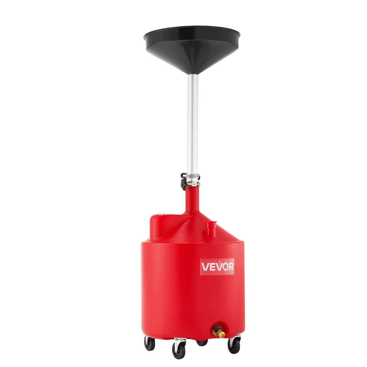 VEVOR 68 L Oil Drain Tank with Adjustable Funnel Height, Mobile Design with Wheels, for Oil and Fluid Drainage in Auto Repair Shops and Garages, Red