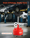 30 L eļļas noteces tvertne ar regulējamu piltuves augstumu, pārvietojama ar riteņiem, tērauda konstrukcija, sarkana