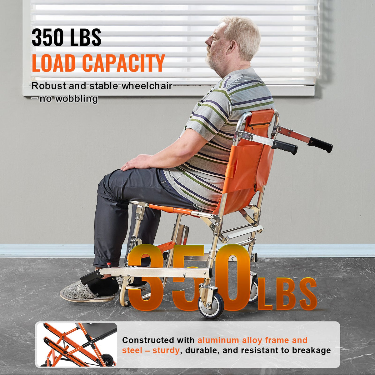 VEVOR Aluminium Evacuation Chair, 159 kg Capacity, Foldable, 2 Wheels, Portable Stair Lift Chair, Suitable for Seniors and People with Mobility Impairments