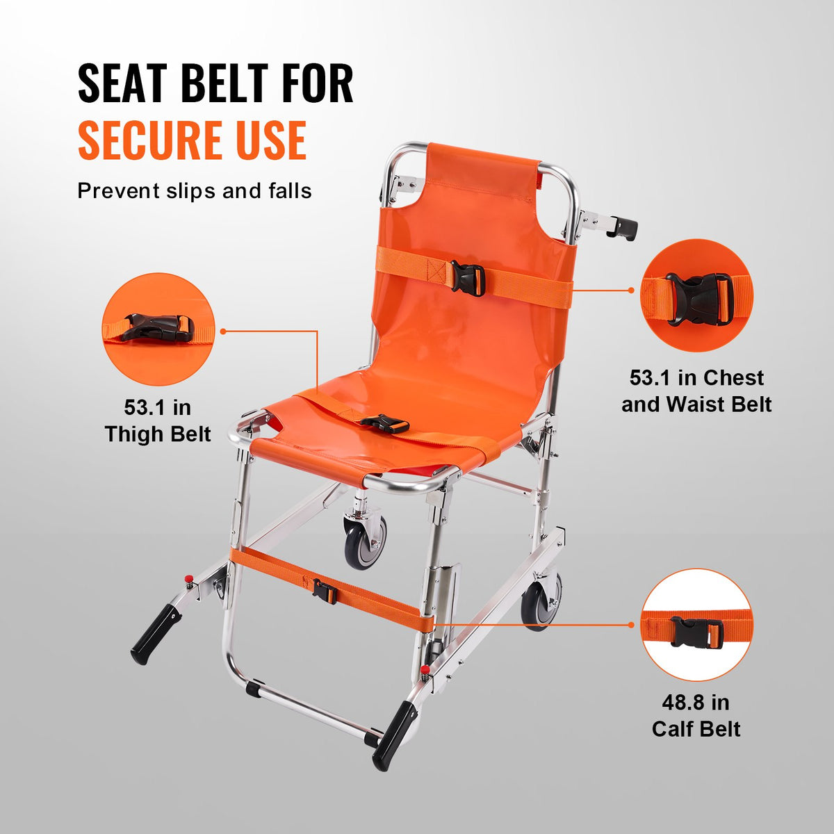 VEVOR Aluminium Evacuation Chair, 159 kg Capacity, Foldable, 2 Wheels, Portable Stair Lift Chair, Suitable for Seniors and People with Mobility Impairments