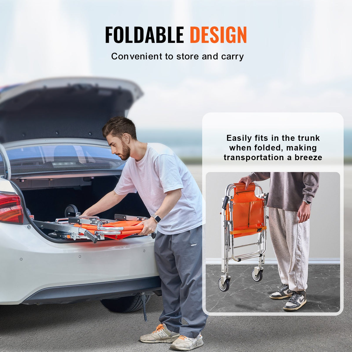VEVOR Aluminium Evacuation Chair, 159 kg Capacity, Foldable, 2 Wheels, Portable Stair Lift Chair, Suitable for Seniors and People with Mobility Impairments