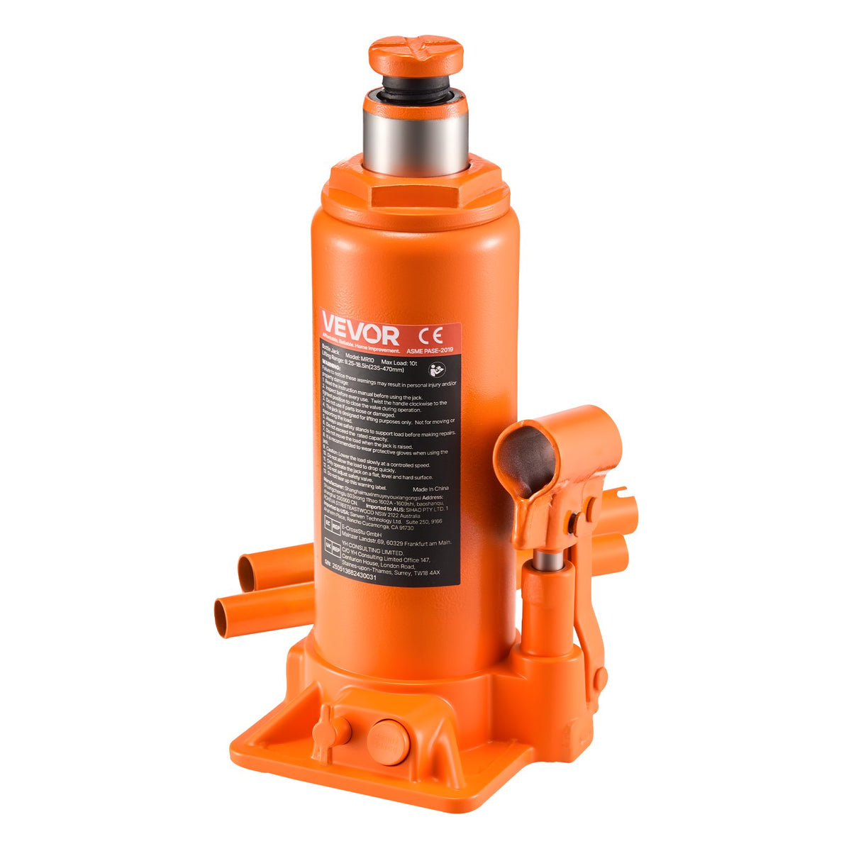 Hydraulic bottle jack, 10 t, 235–470 mm, orange