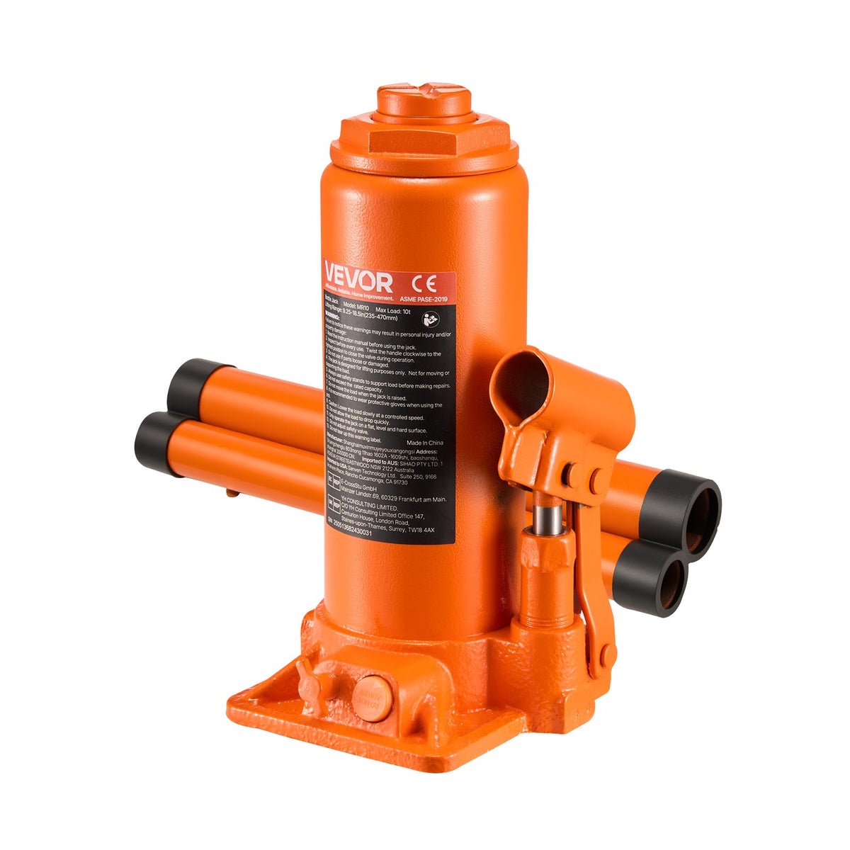 Hydraulic bottle jack, 10 t, 235–470 mm, orange