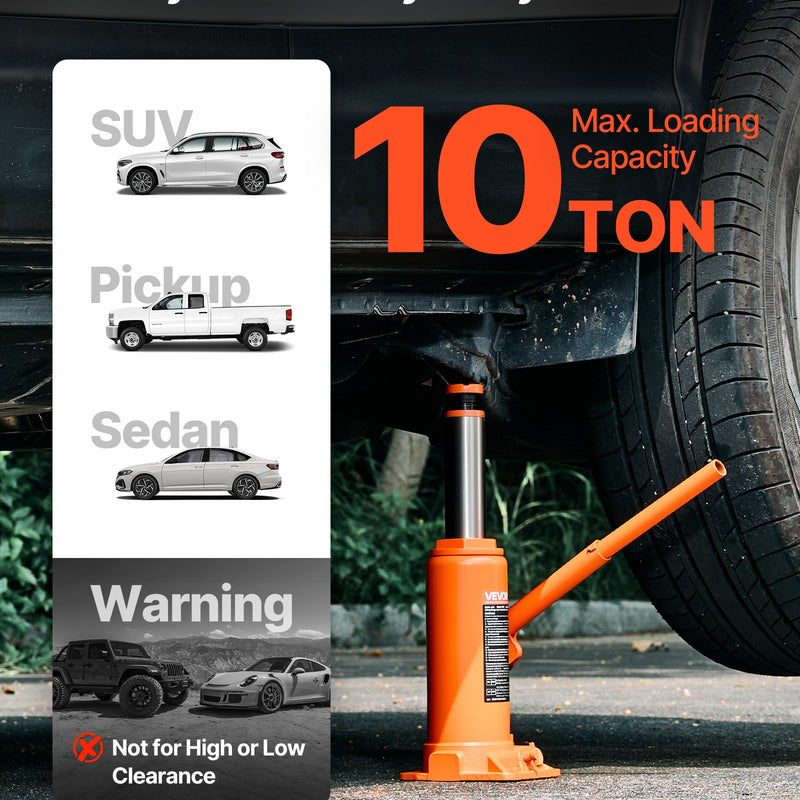 Hidrauliskais pudeļveida domkrats, 10 t, 235-470 mm, oranžs