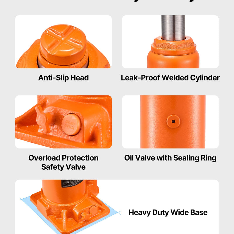Hidrauliskais pudeļveida domkrats, 10 t, 235-470 mm, oranžs