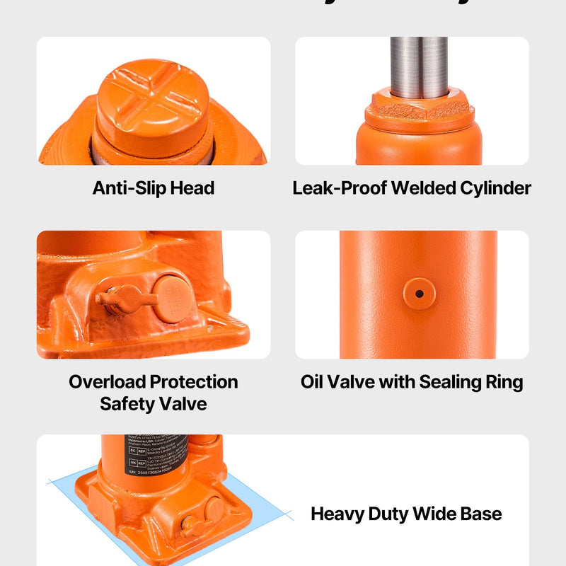 Hidrauliskais pudeļveida domkrats, 4 t, 185-350 mm, oranžs